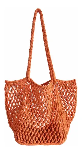 Bolsa de playa transparente con base de red color naranja