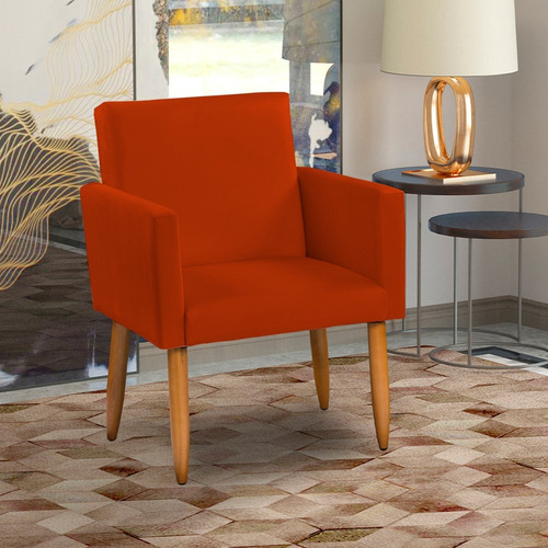 Poltrona Decorativa Cadeira Para Sala Escritório Pé Palito Cor Terracota Desenho Do Tecido Suede