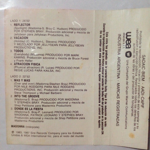 Madonna You Can Dance 1987 Casete Nacional Perfecto Estado (Usado)