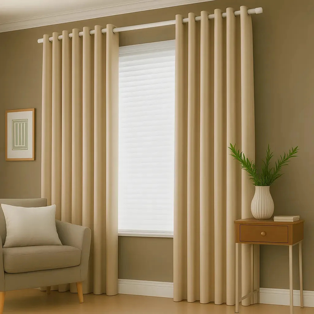Cortina Sala/quarto 300x280 Tecido Oxford Para Varão Cor Creme/Palha