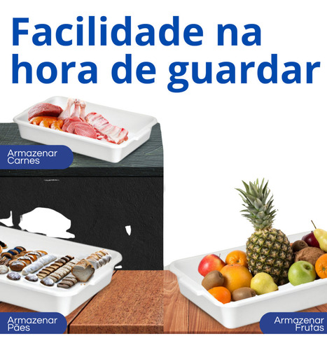 Kit Com 10 Bandejas Topa Tudo Alimentos Branca 8 Litros Com Tampa