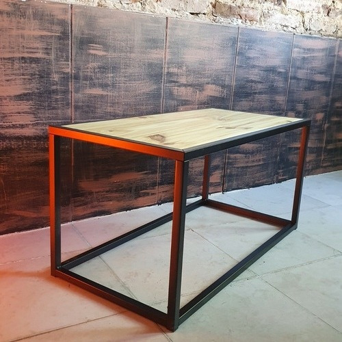 Imagen 4 de 5 de Mesa Ratona Industrial 80x40x45cm Hierro Madera Laqueada