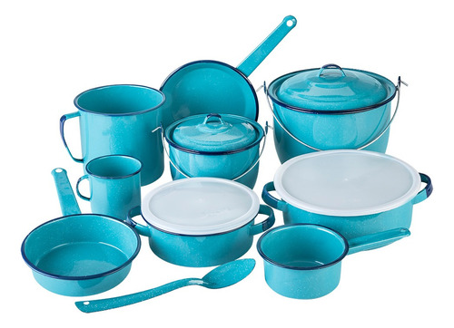 Bateria De Cocina Alejandra Plus Azul Turqueza Cinsa 14 Pzs