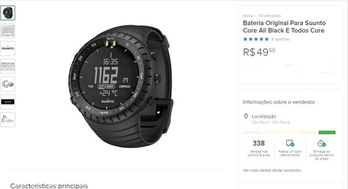 Bateria Original Suunto Core All Black Todos Core (114 Vdas)