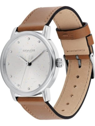 Reloj Coach 14503845 Cafe Para Mujer Y Fondo Plateado.