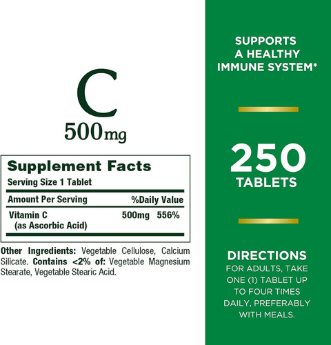 Vitamina C de Natures Bounty, 500 mg, 250 cápsulas