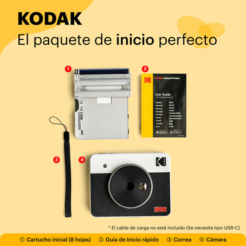 Kodak Mini Shot 3 Retro 4pass 2-en-1 Cámara Instantánea Y Impresora De Fotos (7,6x7,6cm) + 8 Hojas, Amarillo