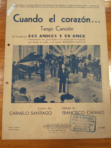 Cuando El Corazon Santiago Canaro Tango Partitura