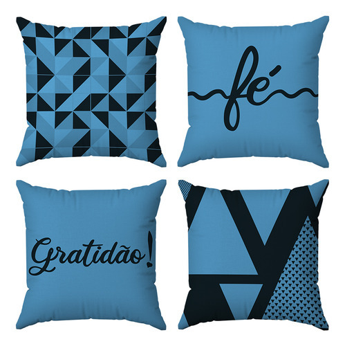 Kit Capas Almofadas Decorativas Gratidão Fé 45x45 - Id Decor Cor 15 Azul Bebê