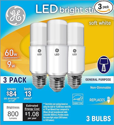 Ge Bright Stik Bombillas Led De 9 W Equivalente A 60 W