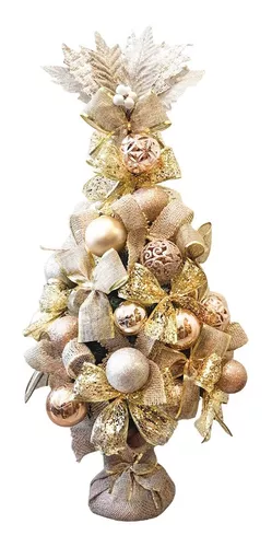 Árvore Natal Decorada Rosegold E Dourada Vai Montada 77cm