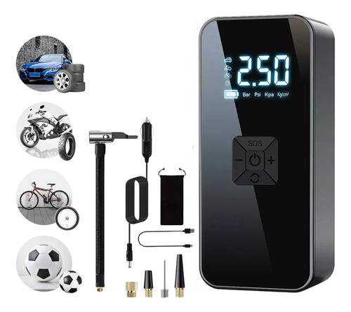 Mini Inflador Compresor De Aire Eléctrico Portátil Auto Moto Negro 60w