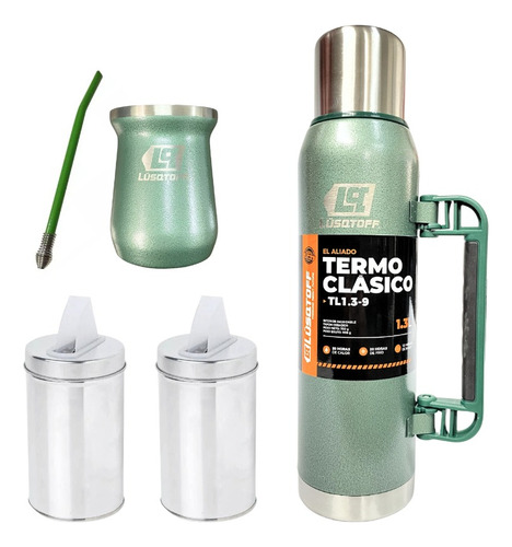 Combo Termo + Mate Y Bombilla Acero Inoxidable 1.3 Lusqtoff