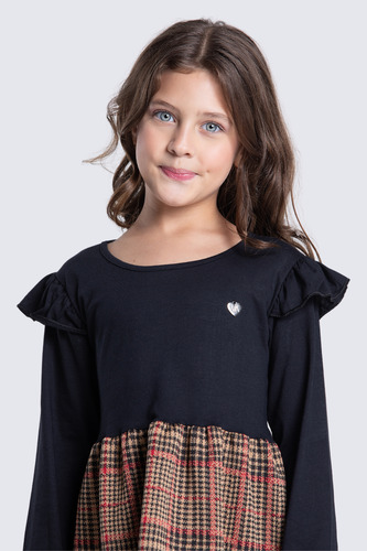 Vestido Infantil Jacquard Xadrez Com Babadinhos