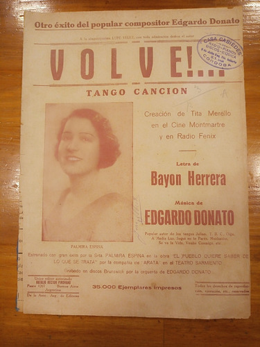 Volve Herrera Donato Tango Cancion Partitura