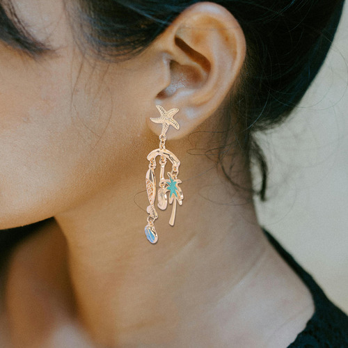 1 Par De Pendientes Boho Beach: Cocoteros, Palmeras Y Peces,