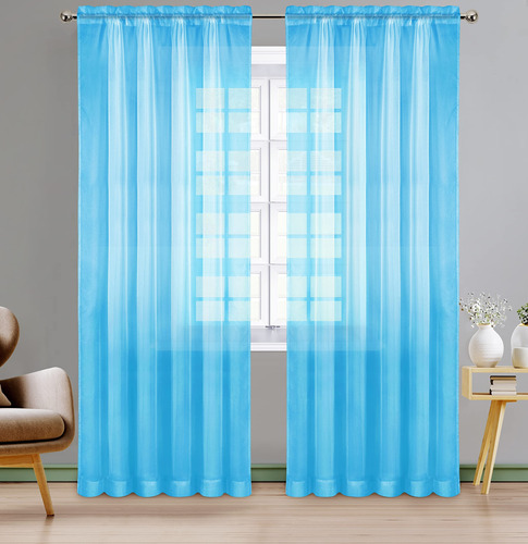 Juego De Cortinas Translucidas Azul Marino Dormitorio Utopia