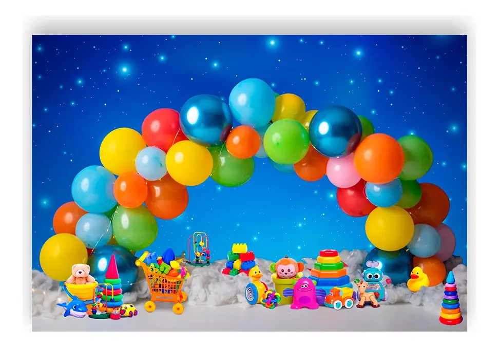 Fundo Fotográfico 2,2x1,5 - Brinquedos E Balões Coloridos 07 Cor Colorido