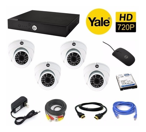 Kit Cctv, Yale, 4 Camaras Domo + Dvr 8ch + 1tb + Accesorios