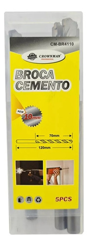 Kit Set Juego Brocas Para Concreto 10mm 5 Piezas Crownman