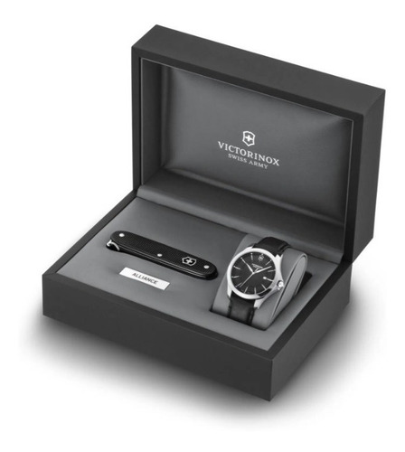 Victorinox Reloj Alliance Con Navaja Suiza, Negro Bisel Plateado