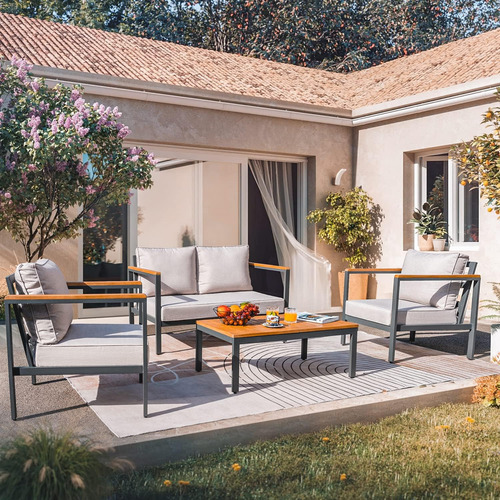 Sala Para Jardin 4 Pcs Estructura Beige