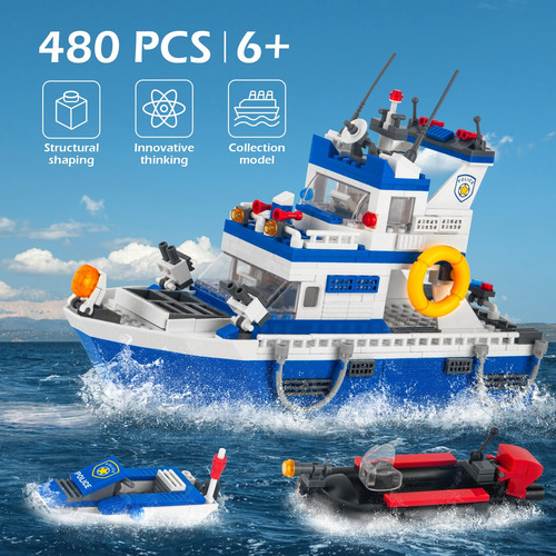 Juego Bloques Construcció Barco Moto Policia Navidad