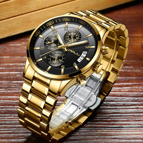 Reloj Crrju Gold Business Date De Acero Inoxidable Para Homb