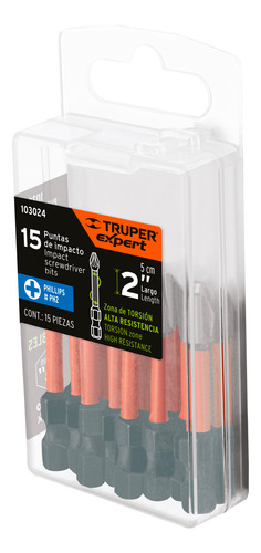 Estuche 15 Puntas De Cruz Ph2 De Impacto 2'' Truper / 103024