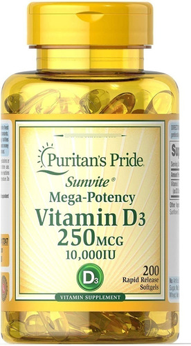 Cápsulas De Vitamina D3 10000ui 200ca, Puritan's Pride