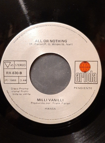 Milli Vanilli - All Or Nothing (vinyl) Ep 45 Rpm