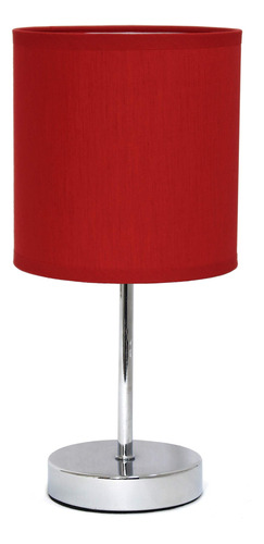 Mini Lampara Mesa Basica Cromada Pantalla Tela Rojo