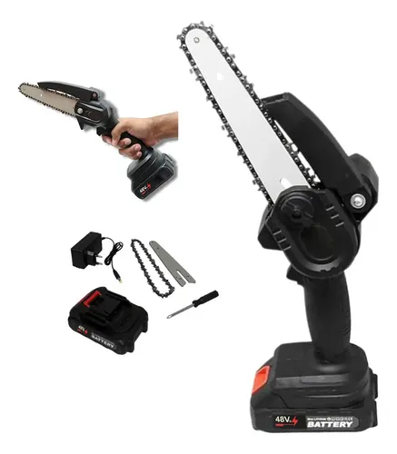 Mini Motosserra Eletrica 48v Sem Fio 6 Polegadas Bateria Preto 110v/220v