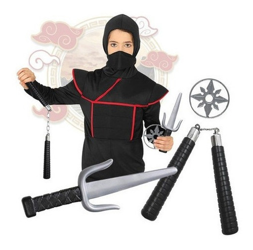 Kit Accesorios Disfraz Ninja Niños Fiesta De Disfraces 9007