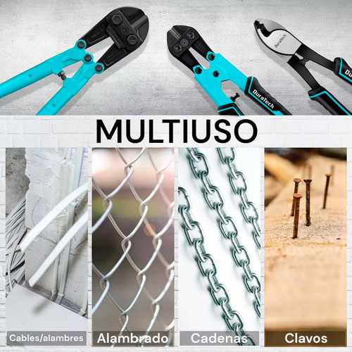 Juego Kit Set De Alicates Pinzas Para Cortar Pernos De 3 Piezas Duratech de 8", 14" y Cortador de Cables de 8"