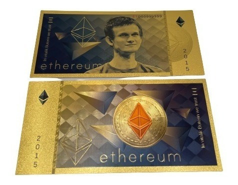 Imagen 1 de 8 de Billete Ethereum Coleccionable Oro Minería Eth Criptomoneda
