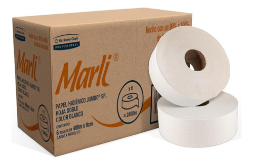 Marli Papel Higienico Jumbo Hoja Doble 6 Rollos 360m X 9cm