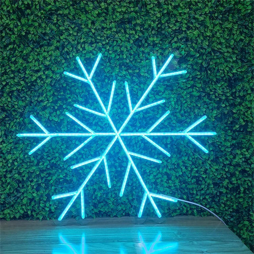 Letrero Luz Neon Led Azul Copo Nieve Visual Pared Decoracion