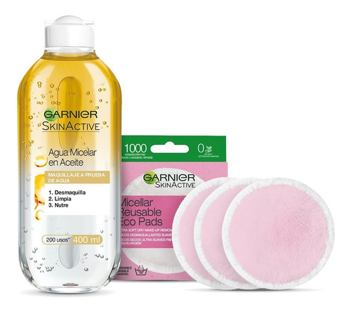 Kit Micelar Garnier Bifásica 400ml + Pads Desmaquillantes 