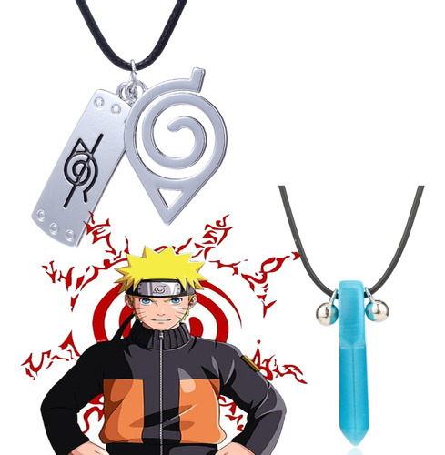 Collar Set 2 Naruto Uzumaki Konoha Placa Banda Cuarzo Azul