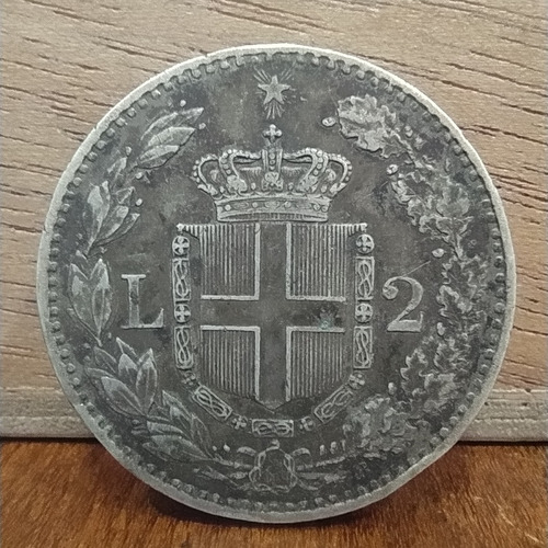 Antigua Moneda De Plata 2 Liras Italia 1887 Km# 23