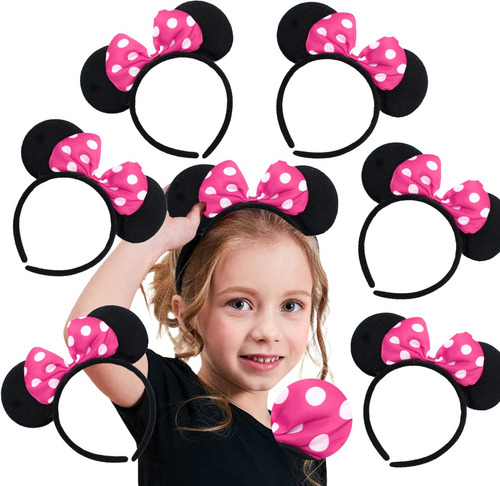 10 Diademas Orejas Mimi Minnie Mouse Moño Rosa Fucsia Fiesta