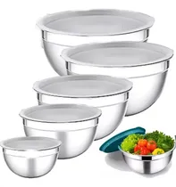 Comprar Set X5 Contenedores Bowls Batidor Acero + Tapas Hermeticas