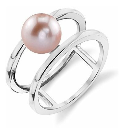 Anillo Ora De Perlas Cultivadas De Agua Dulce Rosa Genuina D