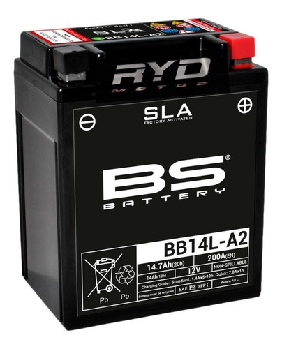 Batería Bb14l-a2  Yb14l-a2 Kawasaki Ex 500 Ninja Bs Battery 
