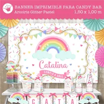 Comprar Banner Imprimible Arcoiris Nordico Pastel Glitter Candybar