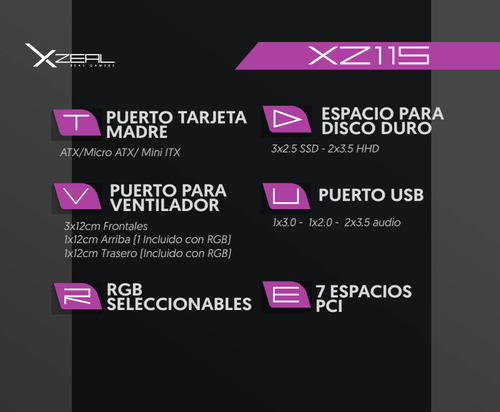 Gabinete Gaming Xzeal Xz115 Atx 3 Ventiladores Mid Tower