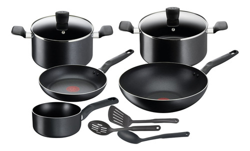 Batería De Cocina De 10 Piezas Super Cook Tefal Color Negro