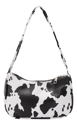 Bolso casual con estampado de puntos de vaca para mujer, buen color blanco