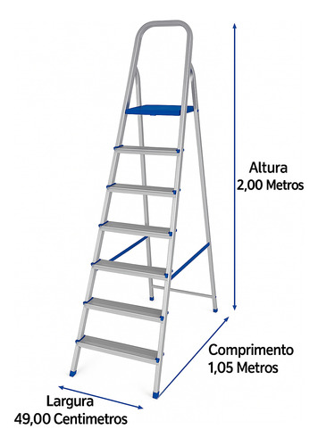 Escada 7 Degraus Leve Segura E Resistente 120kg